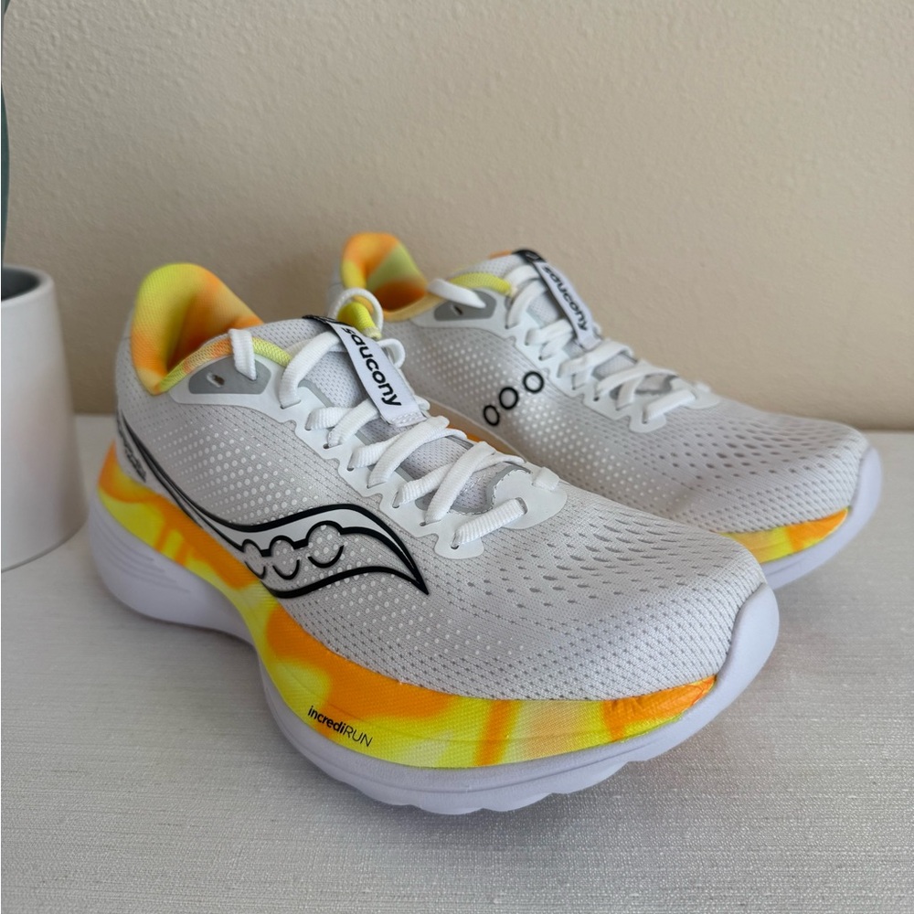 Saucony Endorphin White and Orange Running Sneakers - Picture 4 of 16
